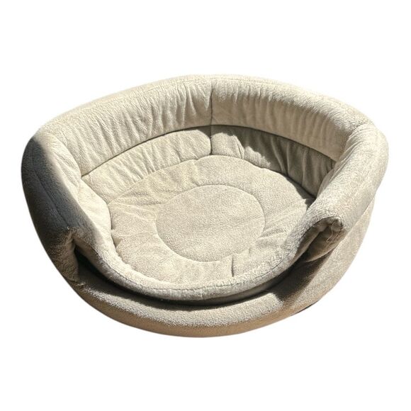 Pooch Pet Beige 2-in-1 Cat Cave & Small Dog Bed - Plush Indoor Teepee 15-16” - Picture 1 of 2